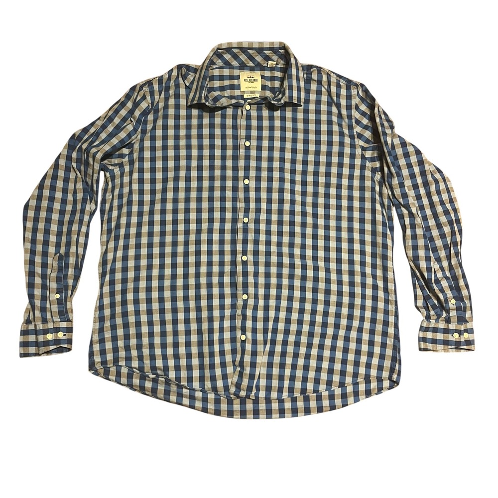 Ben Sherman Tailoring Mens Blue Gingham Check Slim Fit Stretch Shirt 17‎ 34-35